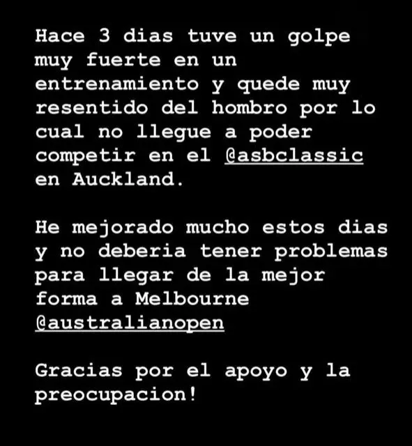 El mensaje compartido en las redes sociales de Cristian Garin.
