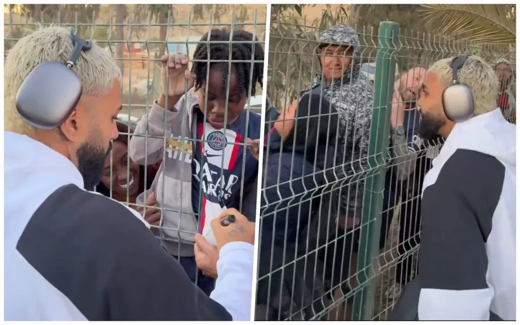 Gabriel Barbosa con los hinchas que se acercaron en Coquimbo. Foto: FLA TV.