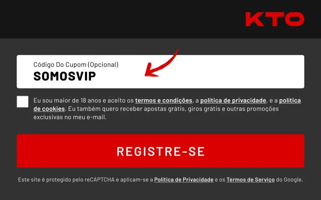 O cupom KTO SOMOSVIP concede bônus de até R$200 em free bet + bônus de 20% para novos usuários.