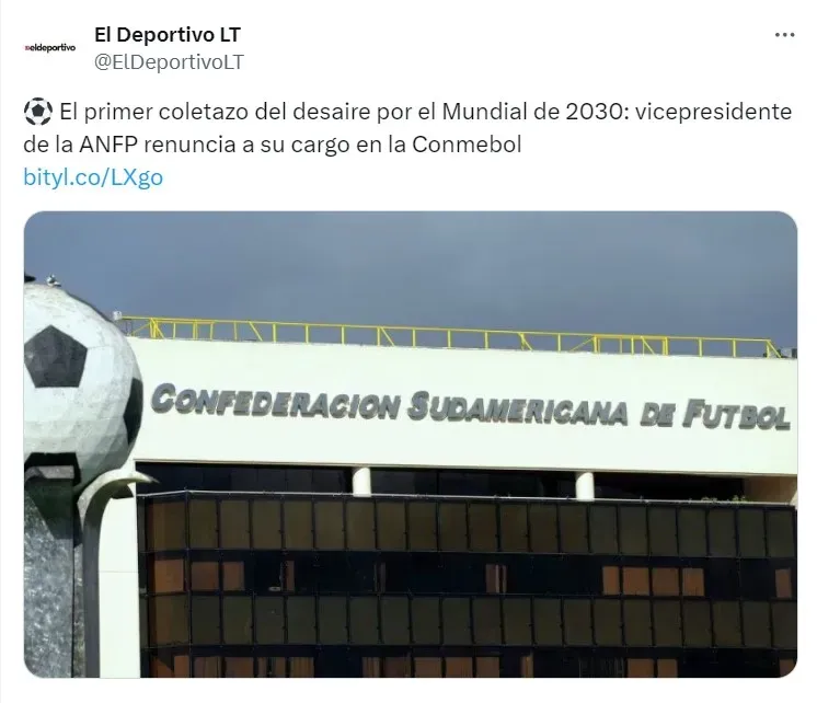 La noticia sobre la salida del personero de ANFP de Conmebol (@ElDeportivoLT)
