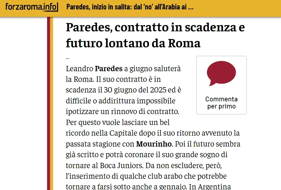 El medio italiano que habla del posible arribo de Paredes a Boca en junio del 2025