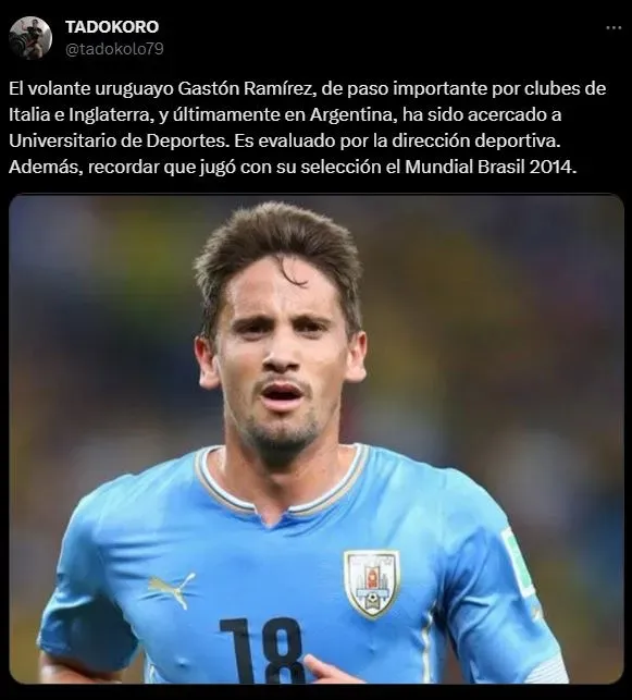 Gastón Ramírez fue acercado a Universitario de Deportes. (Foto: Twitter).