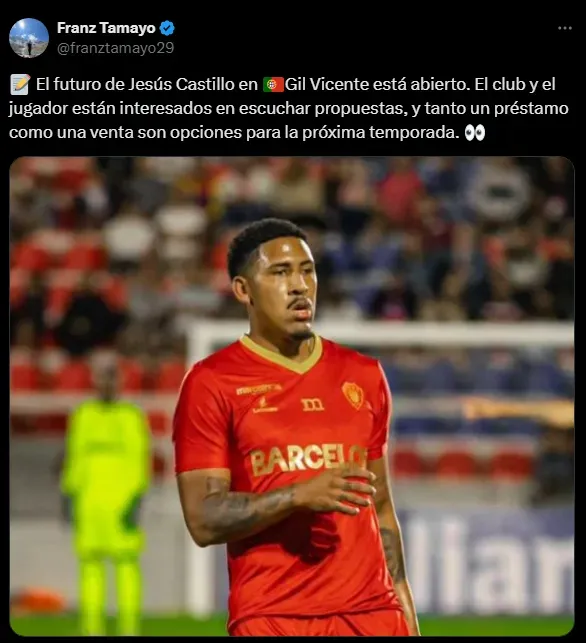 Jesús Castillo podría salir del Gil Vicente (Foto: X).