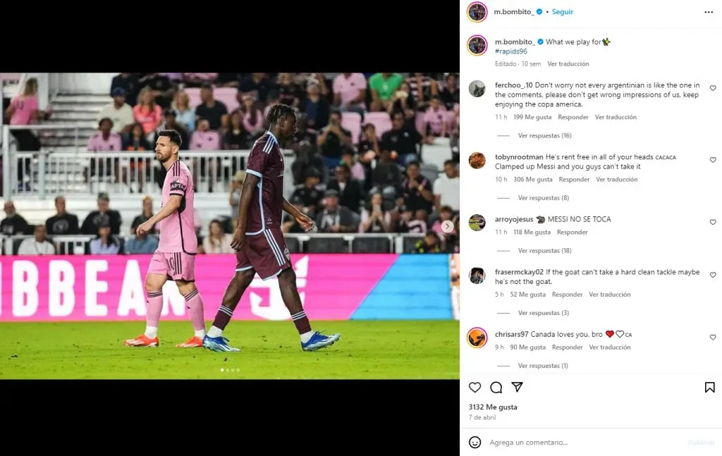 Éste es el posteo de Bombito en Instagram que recibió comentarios racistas. (Instagram)