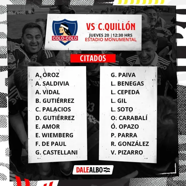 La citación de Colo Colo vs Deportes Quillón en Copa Chile.