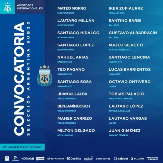 Convocados de Mascherano para los amistosos de Argentina contra Paraguay (AFA Oficial)