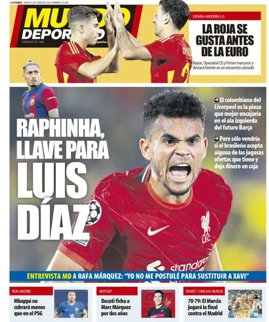 Portada de Mundo Deportivo del jueves 6 de junio de 2024.