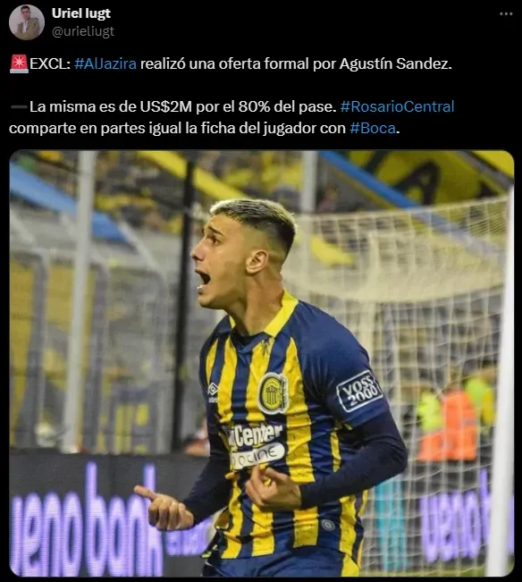 Un club ofertó por Agustín Sandez. (Captura)