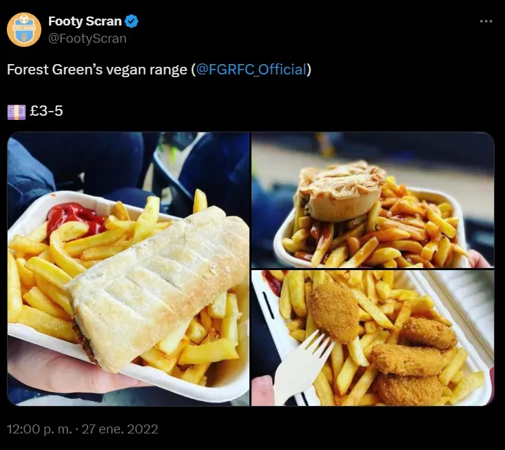 Footy Scran es una cuenta de Twitter e Instagram que muestra comidas en estadios alrededor del mundo. (Captura Twitter).