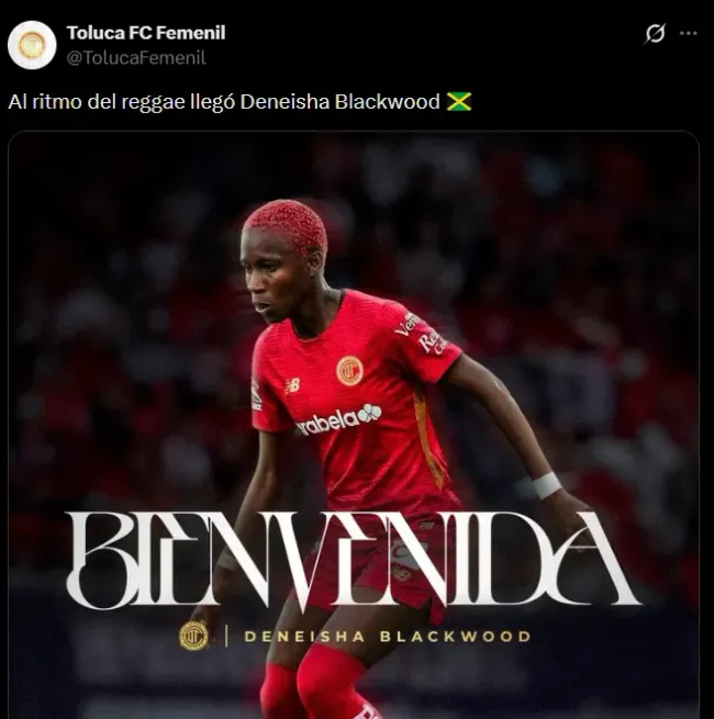 Toluca anunció a Deneisha Blackwood. (@TolucaFemenil)