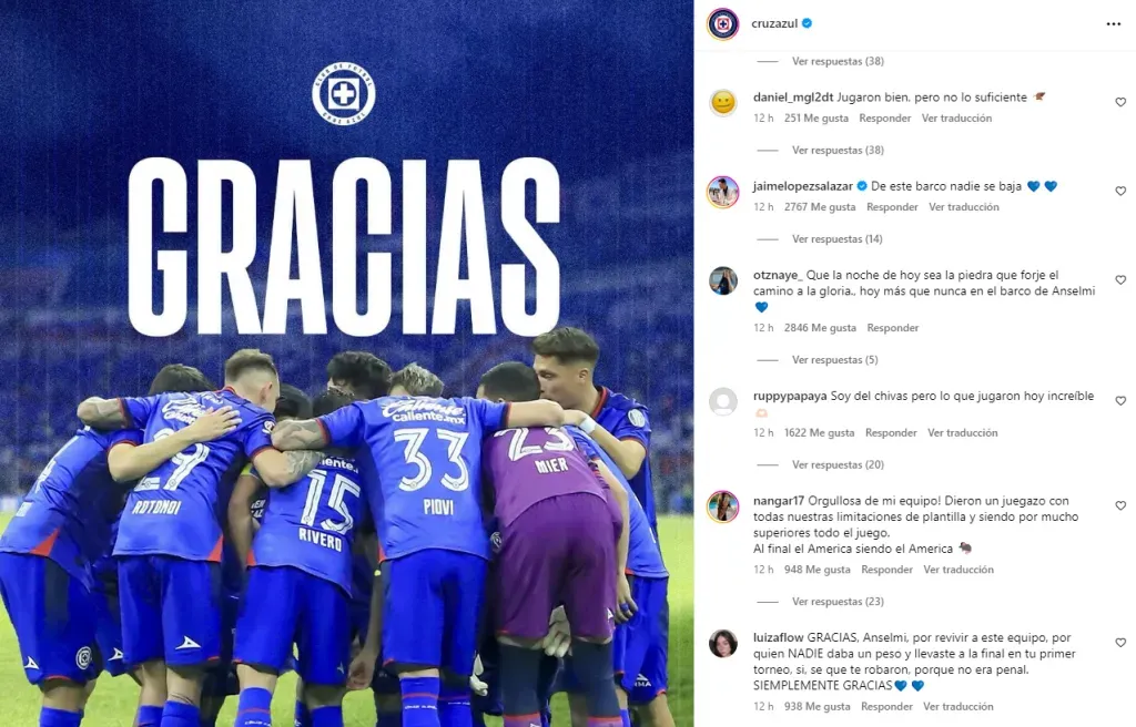 El posteo de la Máquina y algunos de sus comentarios – Captura de Instagram