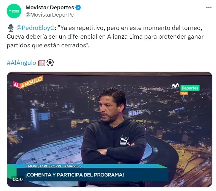 Pedro García cuestionó duramente a Christian Cueva. | Créditos: Twitter @MovistarDeporPe.