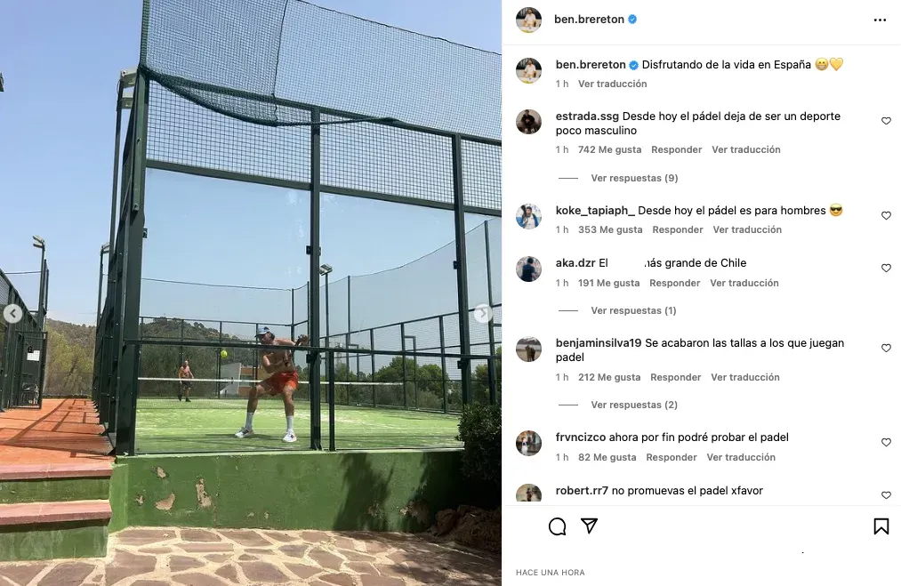 Ben Brereton Díaz se mostró jugando al pádel en España y revolucionó Instagram. Foto: Instagram.