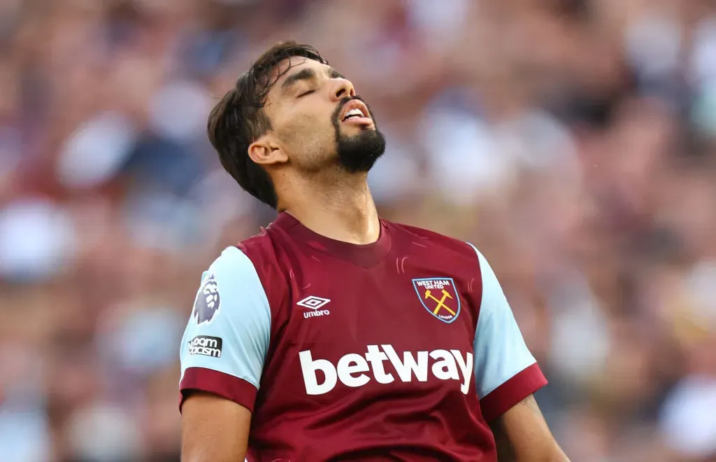 LONDON, ENGLAND – AUGUST 20: Lucas Paqueta of West Ham United reacts during the Premier League match between West Ham United and Chelsea FC at London Stadium on August 20, 2023 in London, England. (Photo by Clive Rose/Getty Images)