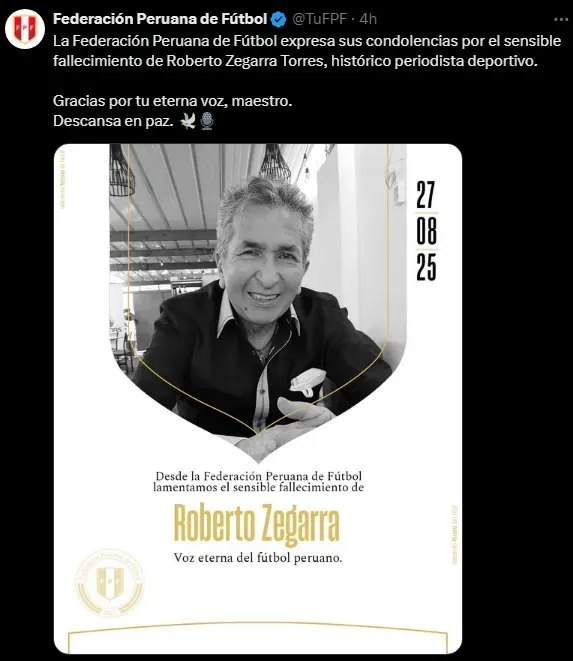 El adiós de Roberto Zegarra (Foto: X).