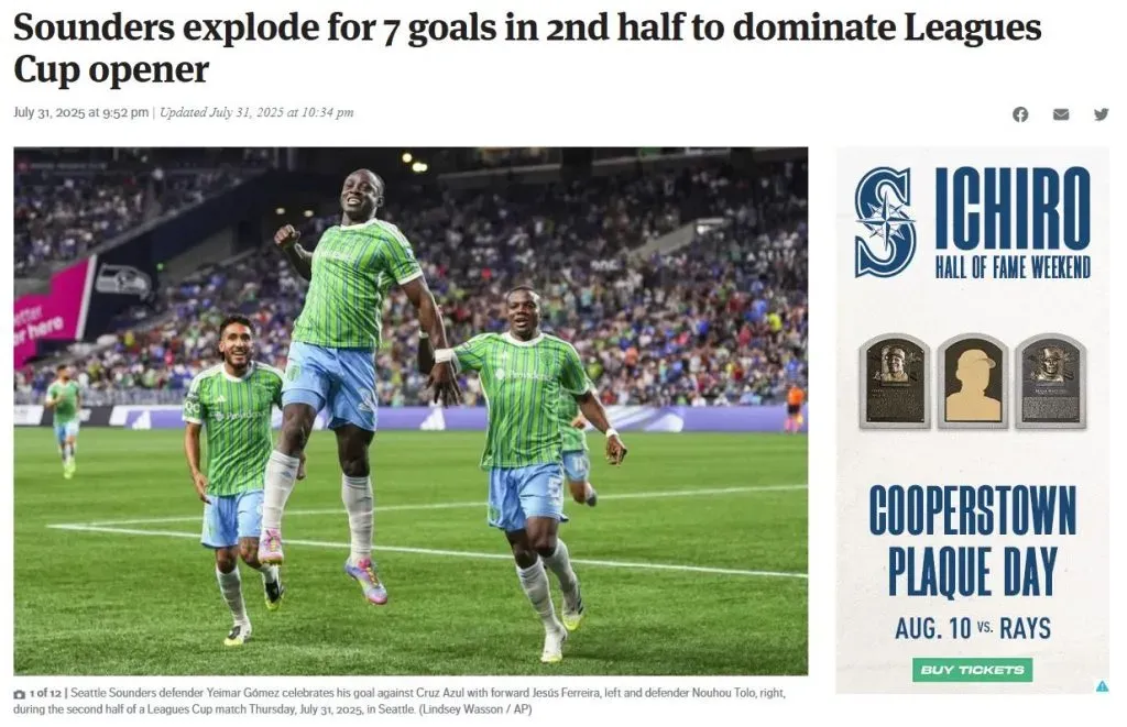 Portada de Seattle Times sobre la humillación de Cruz Azul ante Seattle Sounders