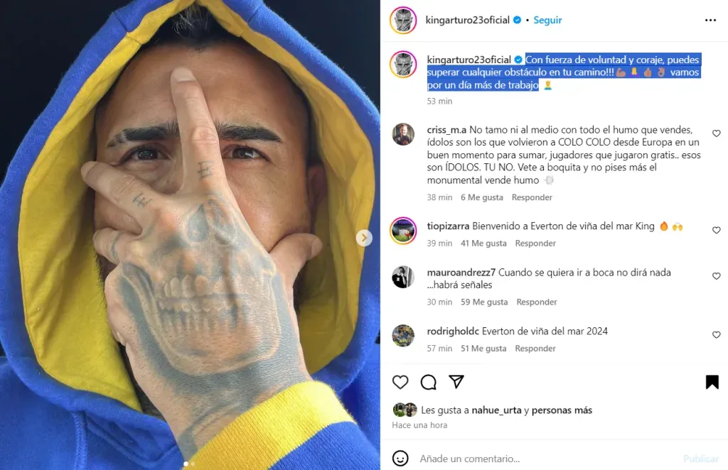La publicación de Arturo Vidal en Instagram.