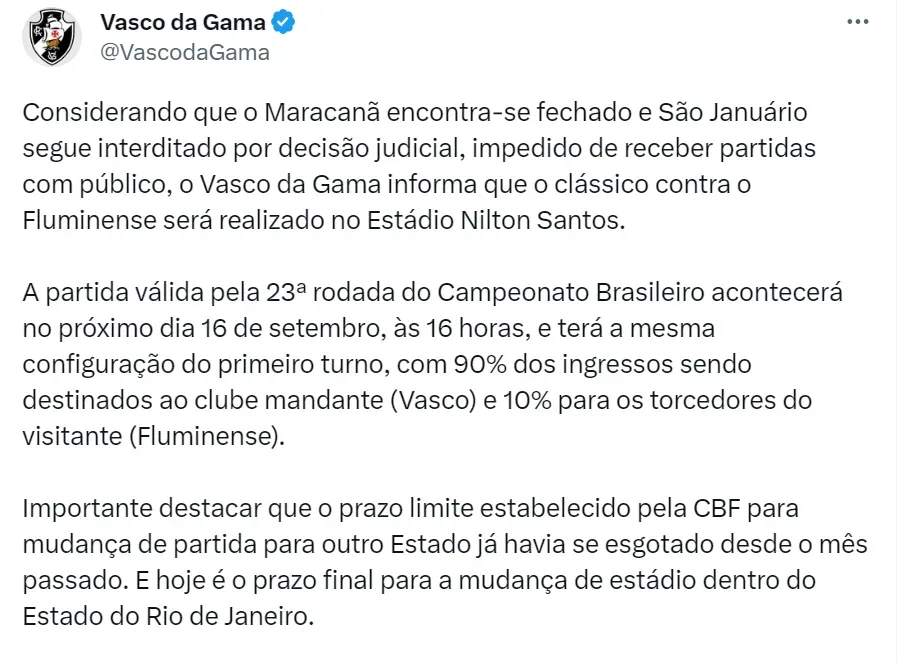 Ingresso Vasco x Fluminense: como comprar entradas para jogo no Brasileirão