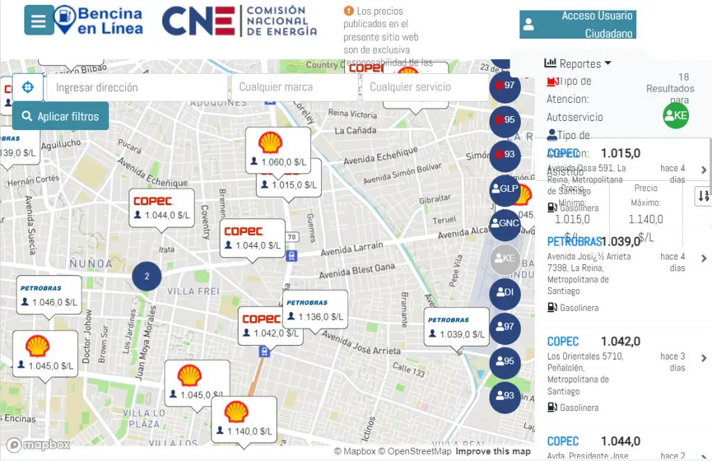 Conoce dónde está la bencina más barata de tu hogar en bencinanelinea.cl.