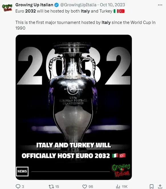 Italy will co-host Euro 2032 with Turkey