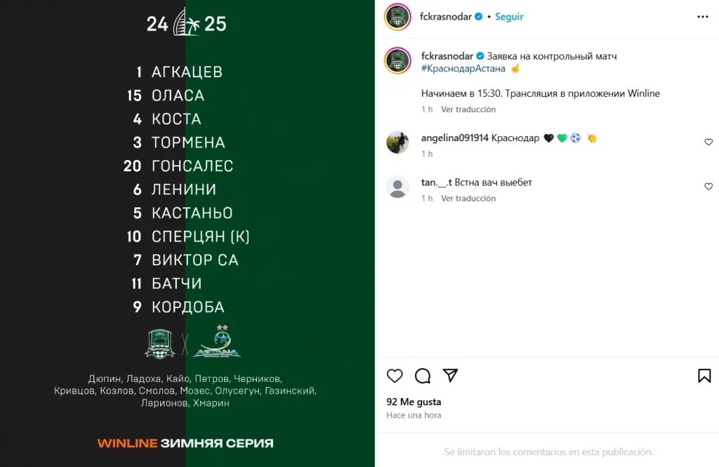 Kevin Castaño, el 5 de Krasnodar.