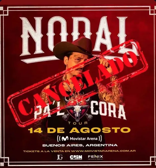 Concierto cancelado de Nodal en Argentina.