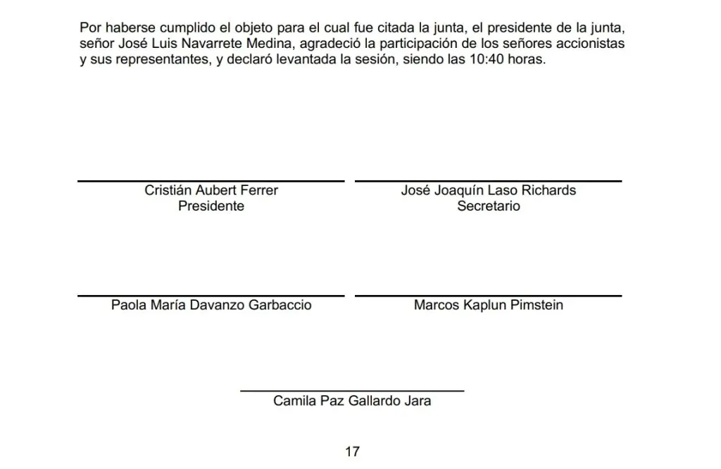 El acta del 2021 tuvo como secretario a José Joaquín Laso