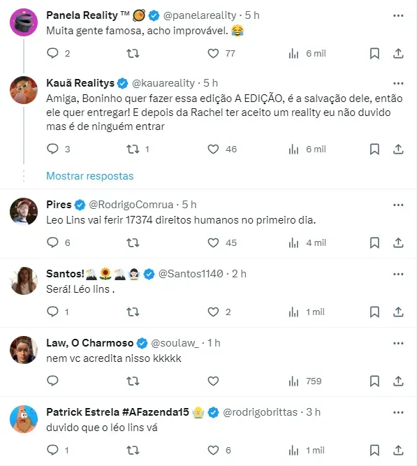 Fãs comentam sobre a lista com supostos nomes para o grupo Camarote do BBB 24