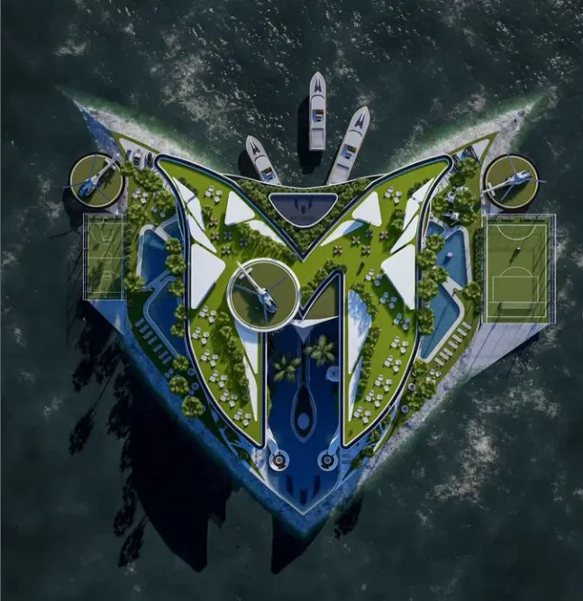 Vista aérea de lo que sería ”La Mansión Messi”. @Veliz_arquitecto