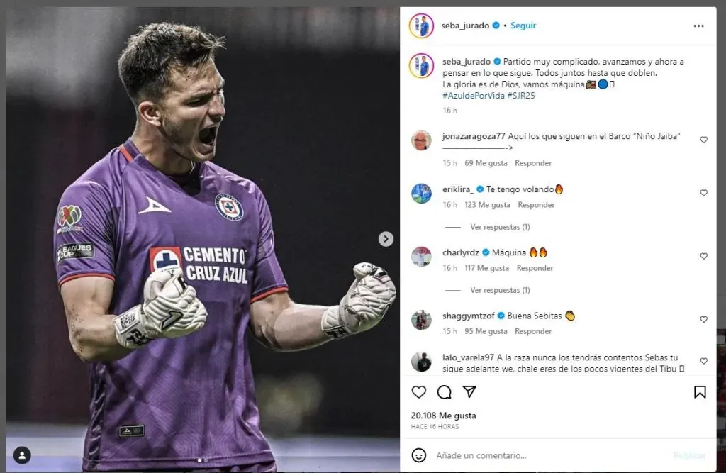 El mensaje de Sebastián Jurado a la afición de Cruz Azul (Instagram)