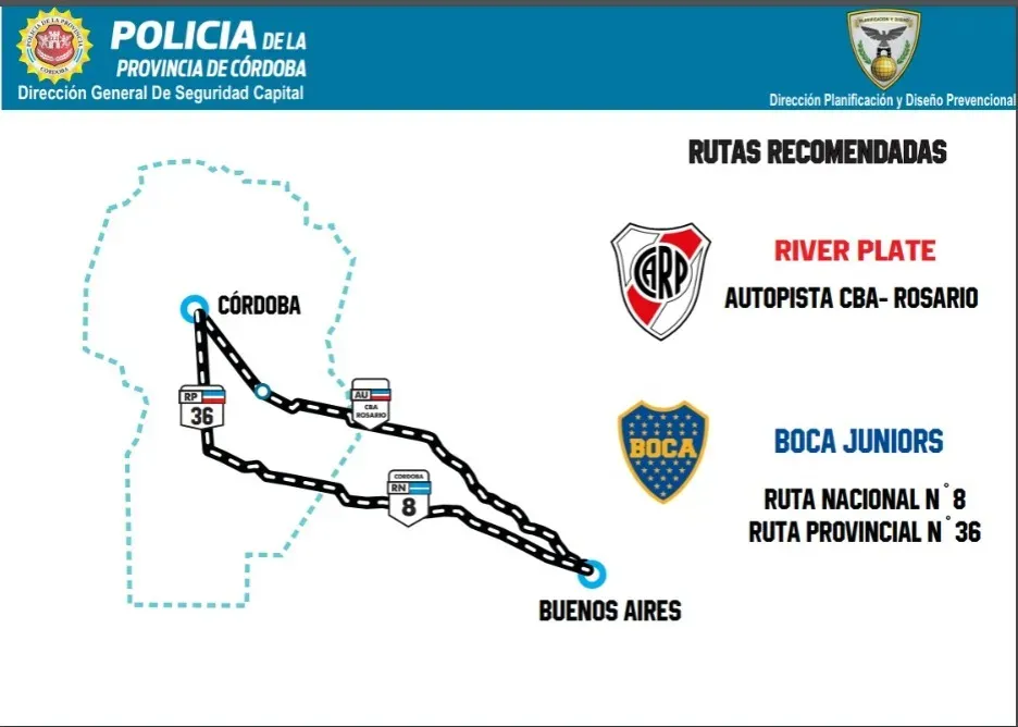 La ruta para los hinchas de ambos clubes.