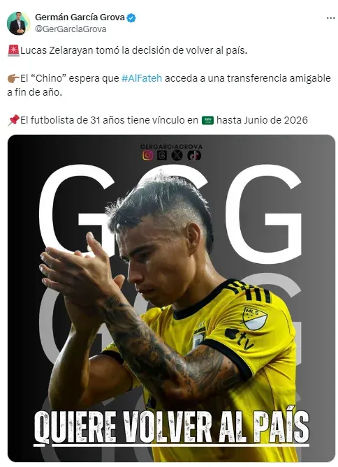 Zelarayán quiere volver a Argentina.