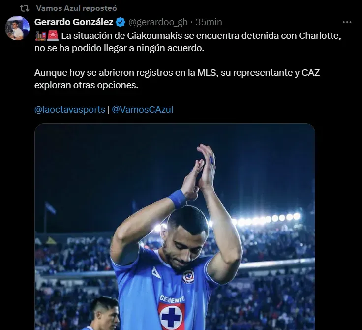 Gerardo González actualizó la situación de Giakoumakis. (@gerardoo_gh)