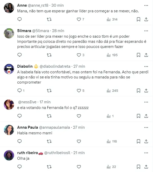 Internautas comentam falas de Isabelle – Foto: Globo