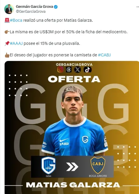 Boca ofreció por Galarza.