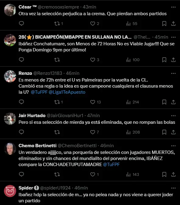 Hinchas molestos con Ibáñez y la Selección Peruana (Foto: X).