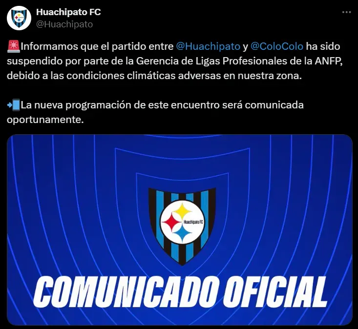 Comunicado de Huachipato: se suspende duelo contra Colo Colo.