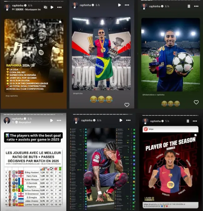 La reacción de Raphinha a su ausencia en el once ideal de FIFPro.