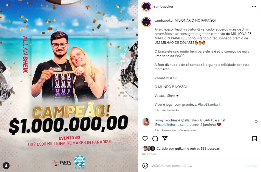 Foto: Reprodução Instagram @sambapoker