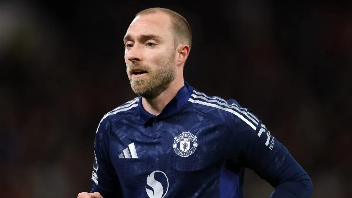 Christian Eriksen during a Premier League match between Nottingham Forest FC and Manchester United.
