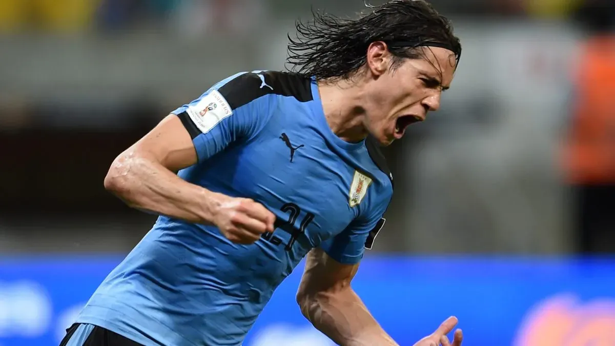 Edinson Cavani celebrates after scoring a goal during a match part of 2018 FIFA World Cup Russia Qualifiers. (Source: Buda Mendes/Getty Images)