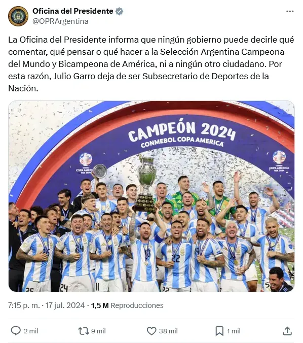 El mensaje del gobierno argentino.