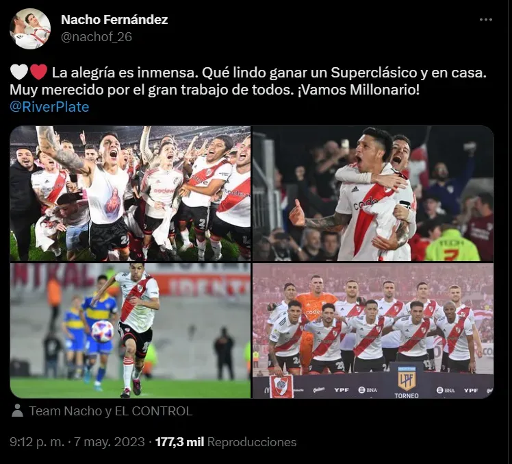 La publicación de Nacho Fernández en las redes sociales.