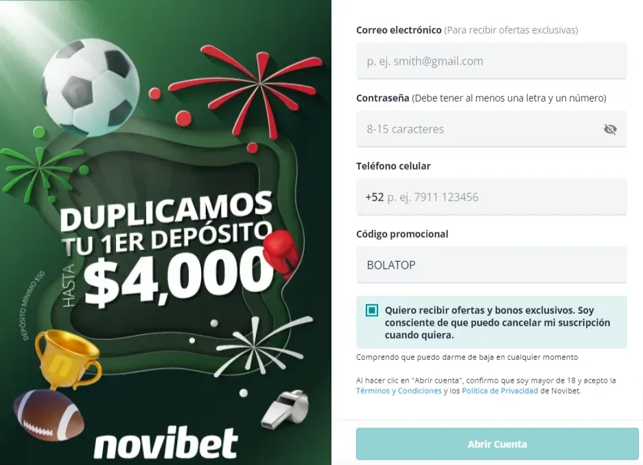 código promocional Novibet