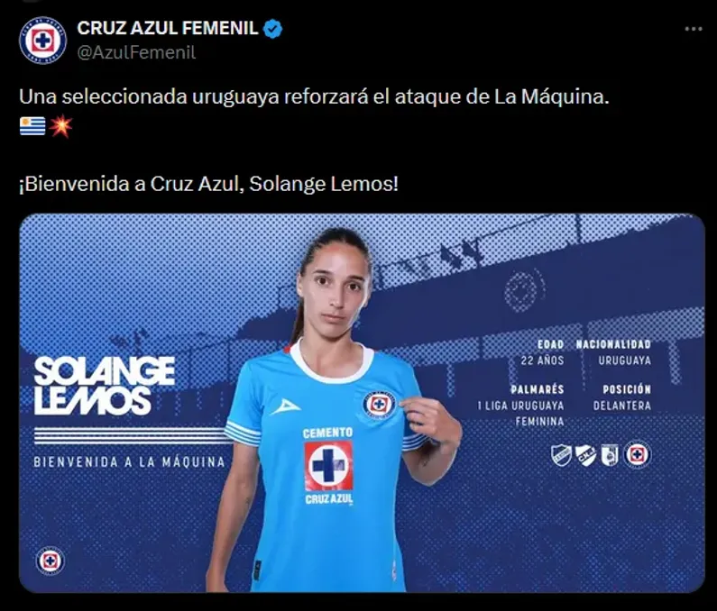 Cruz Azul presentó a Solange Lemos (@cruzazul X).