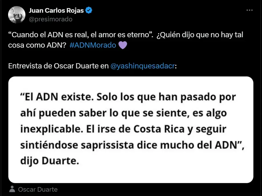 El guiño de Juan Carlos Rojas para Duarte (Twitter).
