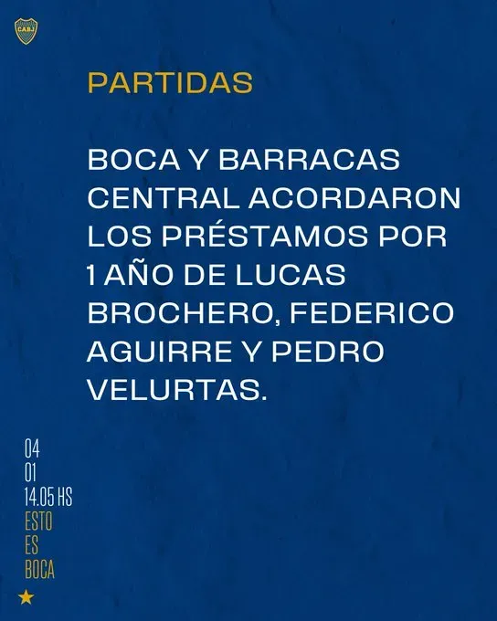 El anuncio de Boca sobre las cesiones de Velurtas, Aguirre y Brochero (Esto es Boca)