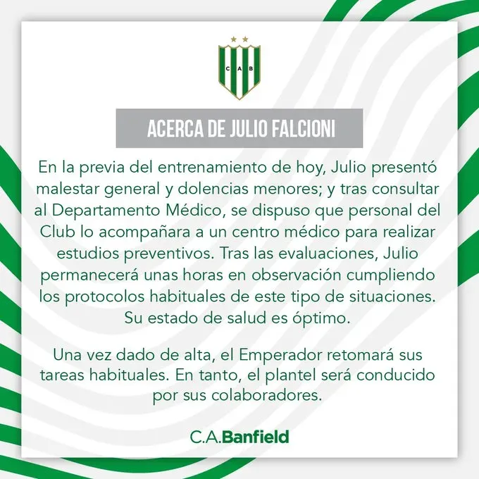 El comunicado oficial de Banfield.