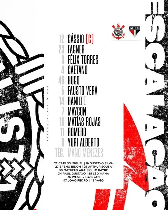 Escalação do Corinthians. Foto/ reprodução: Corinthians