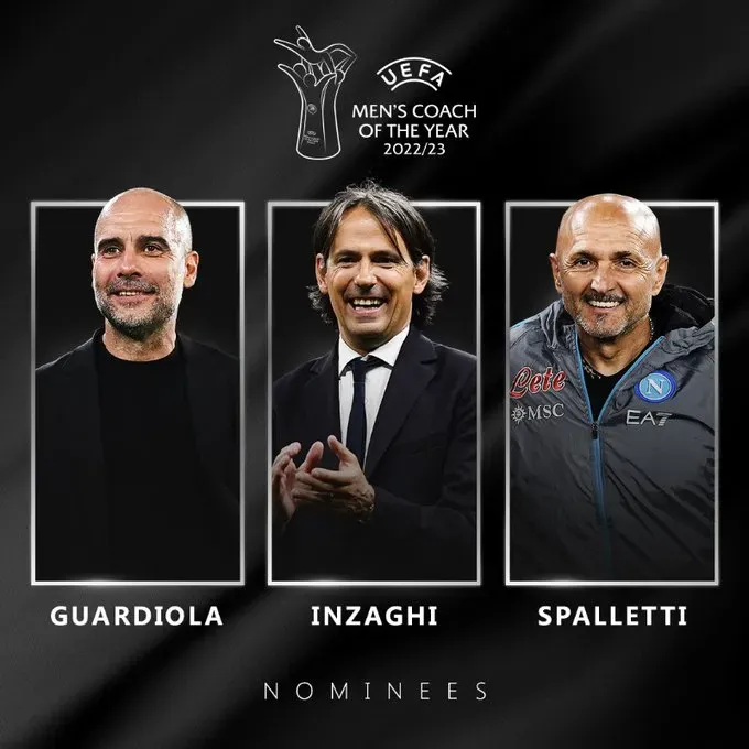 Josep Guardiola, Simone Inzaghi y Luciano Spalletti competirán por el galardón al mejor entrenador de la temporada 2022/2023 del fútbol europeo. UEFA.com